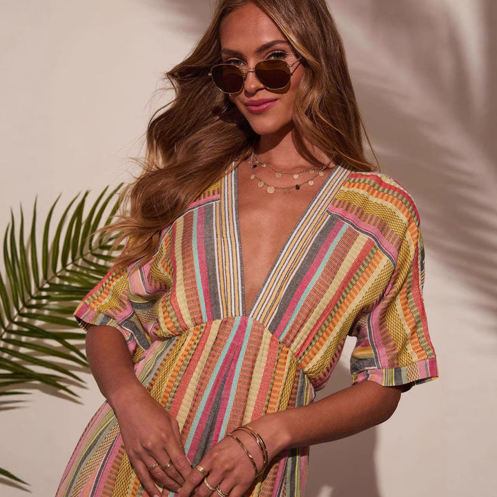 Women's maxi dress with deep V-neck and flared skirt Lisslune