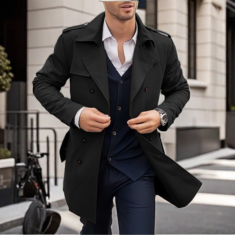 Men's Double-button Trench Coat with Practical Pockets Lisslune