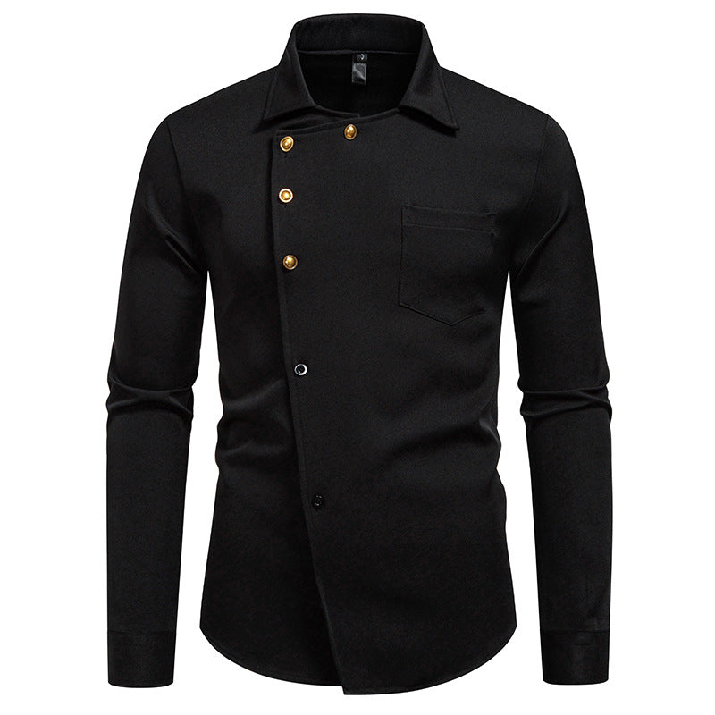 Men's elegant shirt with asymmetrical cut and golden buttons Lisslune