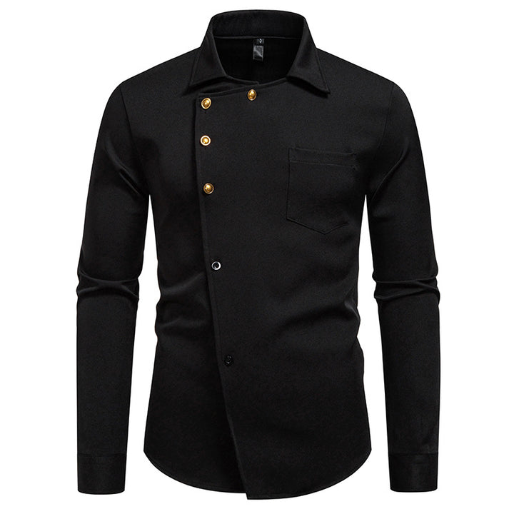Men's elegant shirt with asymmetrical cut and golden buttons Lisslune