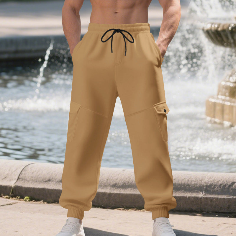 Men's Athletic Cargo Jogging Pants with Pockets and Elastic Waistband Lisslune