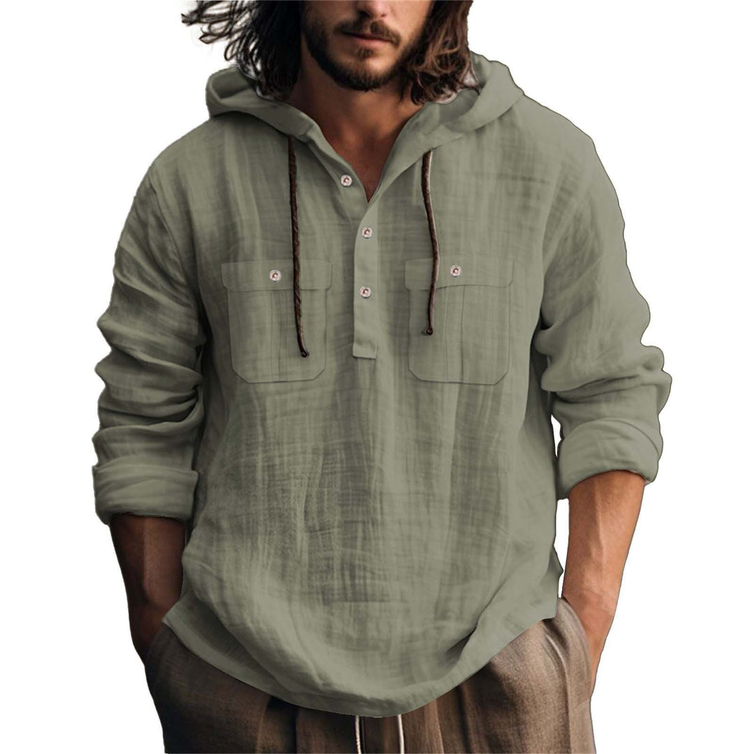 Men's hooded shirt with practical pockets and stylish button placket design Lisslune