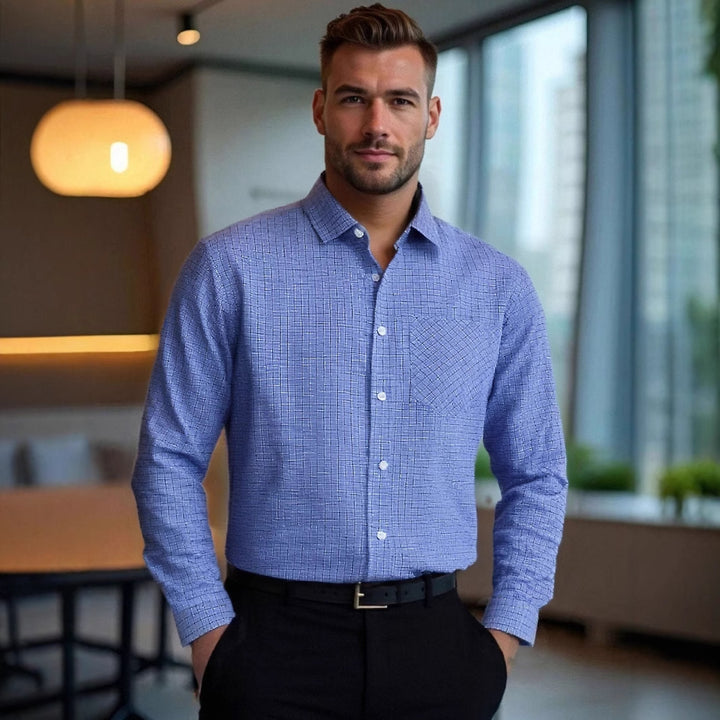 Men's checked long-sleeve shirt with a comfortable fit and breast pocket Lisslune