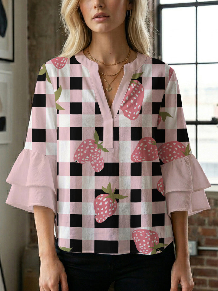 Women's casual blouse with ruffled sleeves and botanical print Lisslune