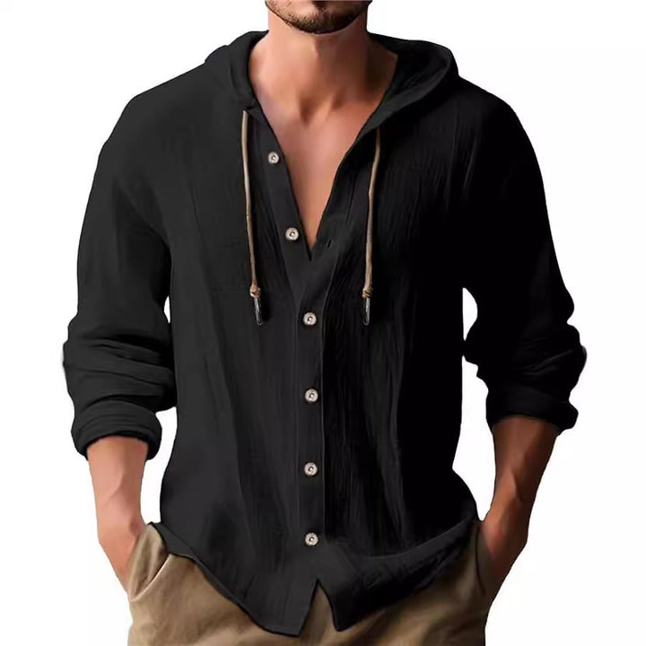Men's casual hoodie shirt with button placket and textured design Lisslune