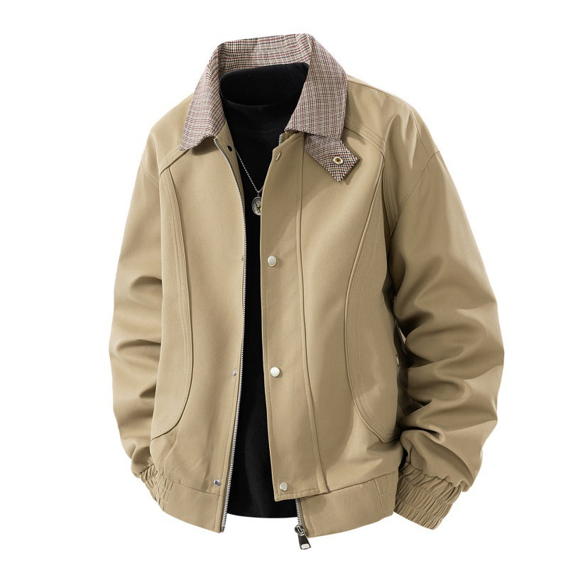 Men's fashionable transitional jacket with checkered collar section Lisslune
