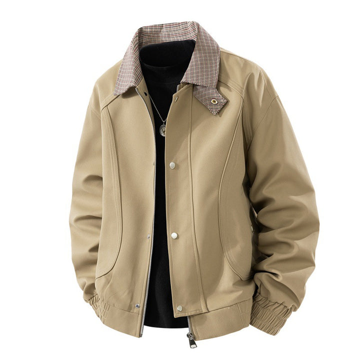 Men's fashionable transitional jacket with checkered collar section Lisslune
