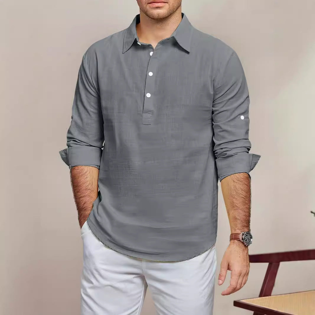 Men's casual long-sleeve shirt with button placket and fine structure Lisslune