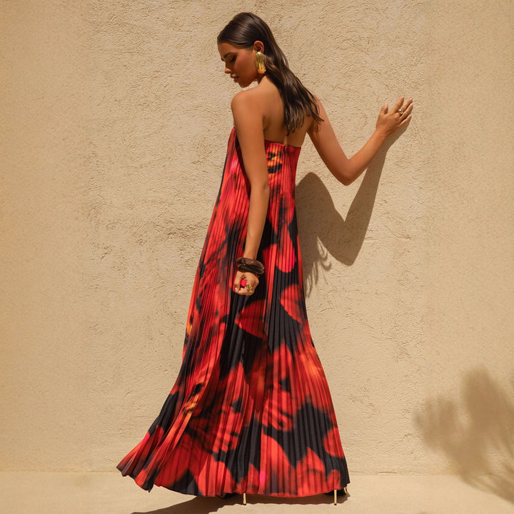 Women's maxi dress with pleated design and floral print Lisslune