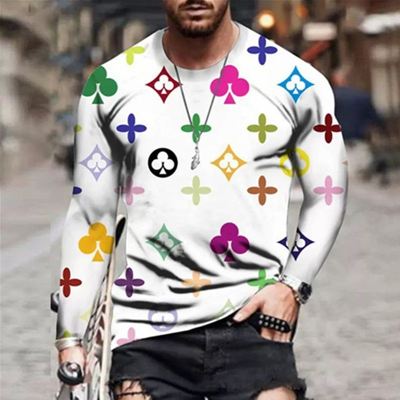 Men's long-sleeve shirt with creative design and colorful symbols Lisslune