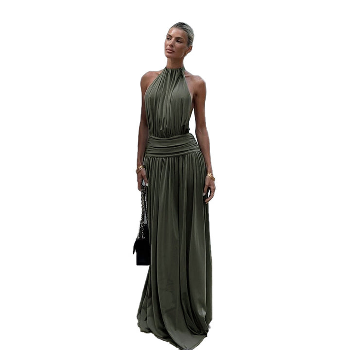 Women's elegant max dress with high-quality halter neck design and flowing fabric