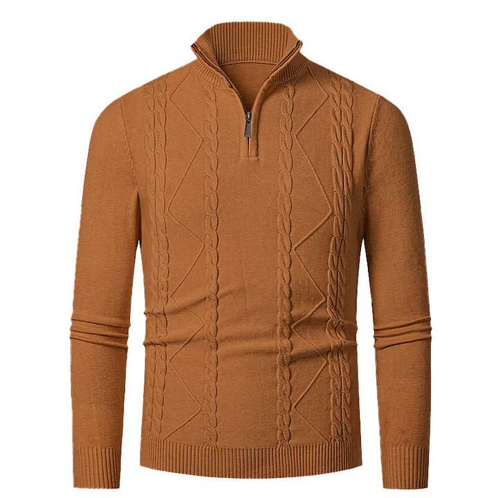 Men's knitted sweater with stand-up collar and cable pattern Lisslune