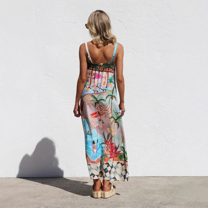 Women's Summer Maxi Dress with Colorful Print and Airy Fit