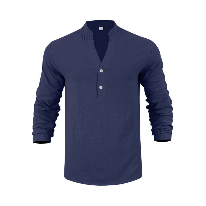 Men's long sleeve henley shirt made of breathable cotton blend with fashionable button closure Lisslune