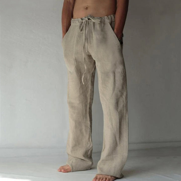 Men's casual linen pants with elastic waistband and practical side pockets Lisslune