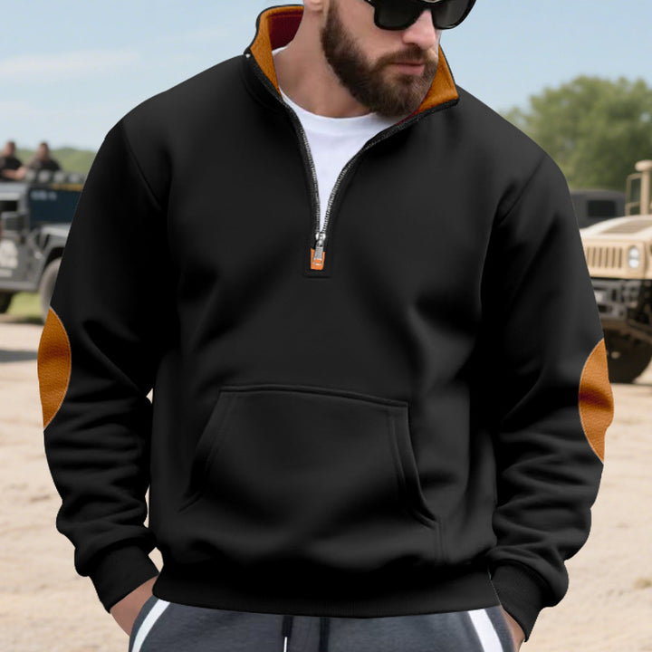 Men's High-Quality Stand Collar Sweater Made of Breathable Material with Zipper and Contrast Accents Lisslune