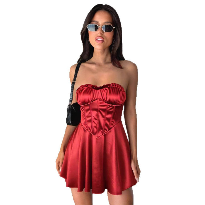 Damen trägerloses Minikleid mit Raffungen und figurschmeichelndem Schnitt Lisslune