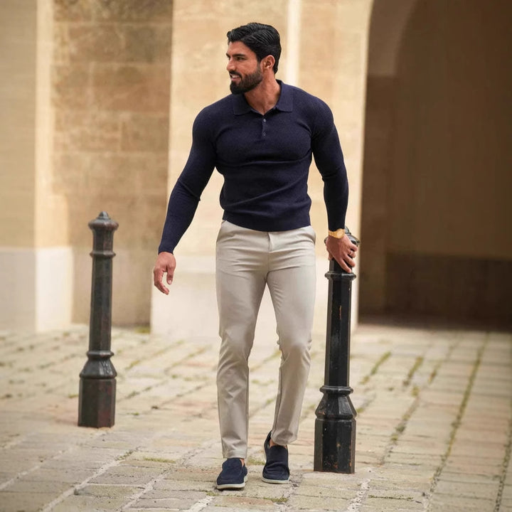 Men's Slim Fit Chino Pants with Elastic Waistband and Side Pockets Lisslune