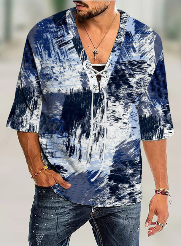 Men's graphic shirt with modern lacing design Lisslune