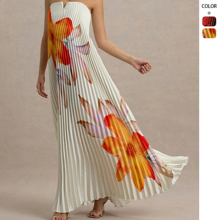 Women's maxi dress with pleated design and floral print Lisslune