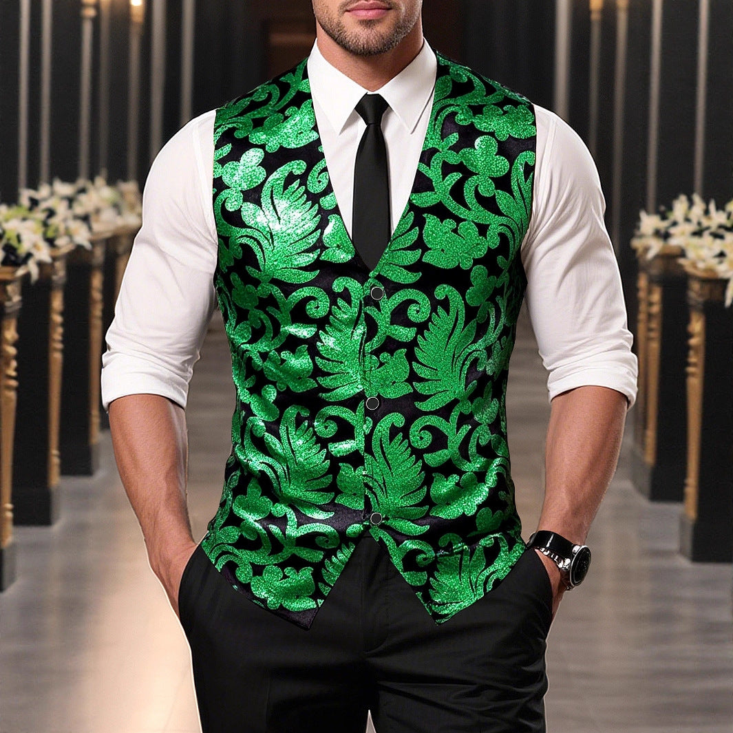 Men's Elegant Sequin Waistcoat with Floral Design Lisslune