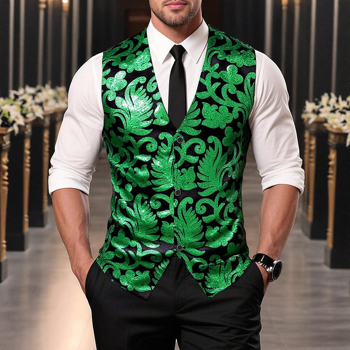 Men's Elegant Sequin Waistcoat with Floral Design Lisslune