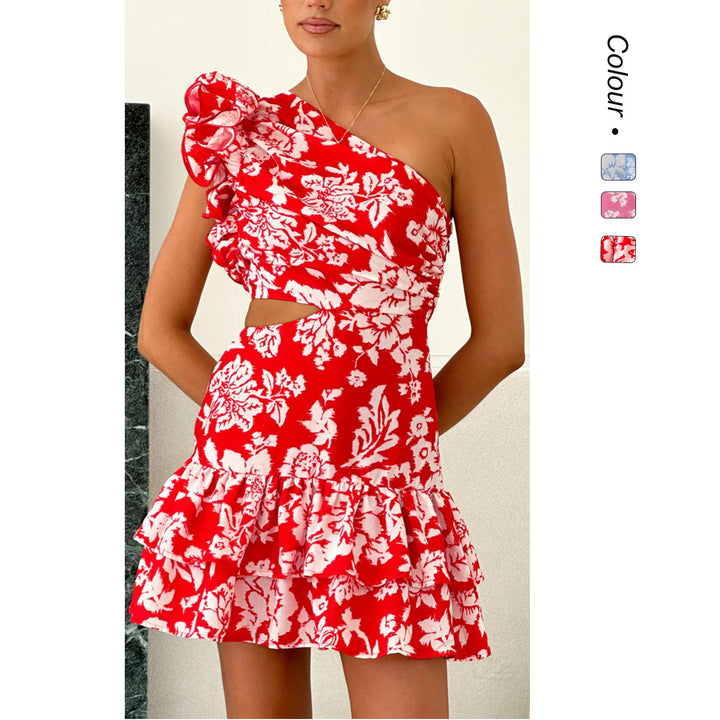 Women's wrap dress with asymmetric design and voluminous ruffles Lune London