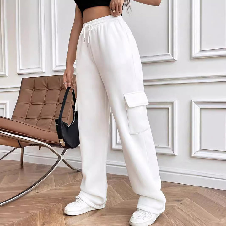 Women's Cargo-Style Leisure Pants with Elastic Waistband and Practical Side Pockets Lisslune
