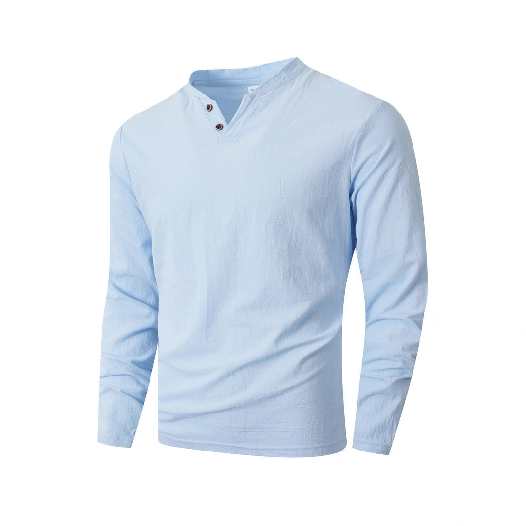 Men's long sleeve shirt with modern stand-up collar and button details Lisslune