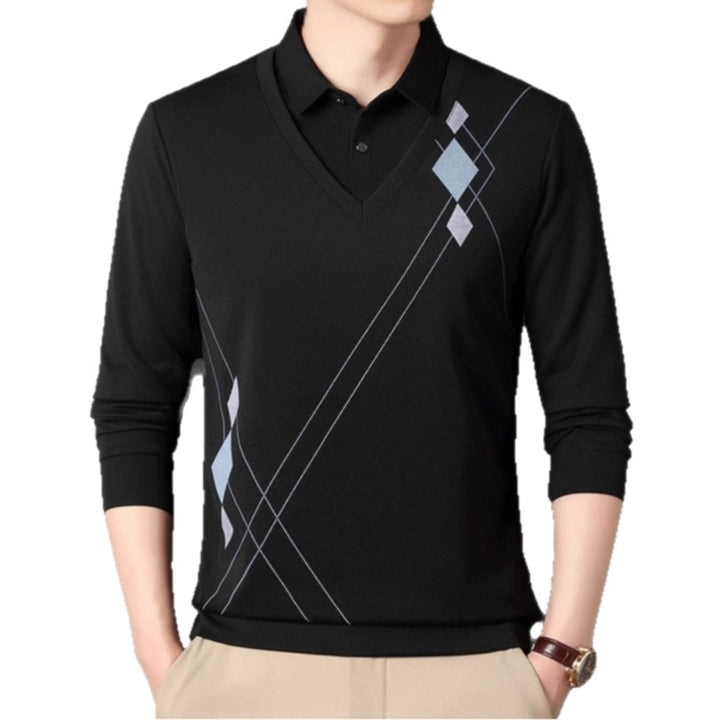 Men's elegant long-sleeved sweater with V-neck and modern pattern Lisslune