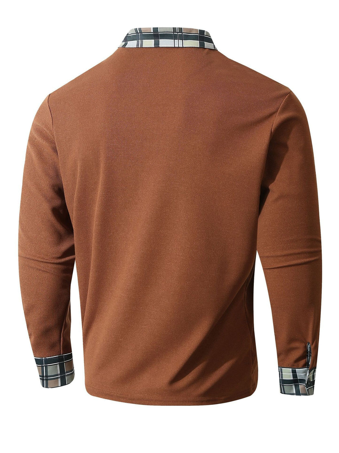 Men's Long Sleeve Polo Shirt with Fashionable Check Collar Lisslune