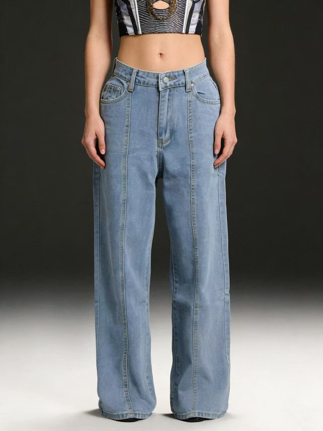 Women's high-waisted wide jeans with refined seam details Lisslune