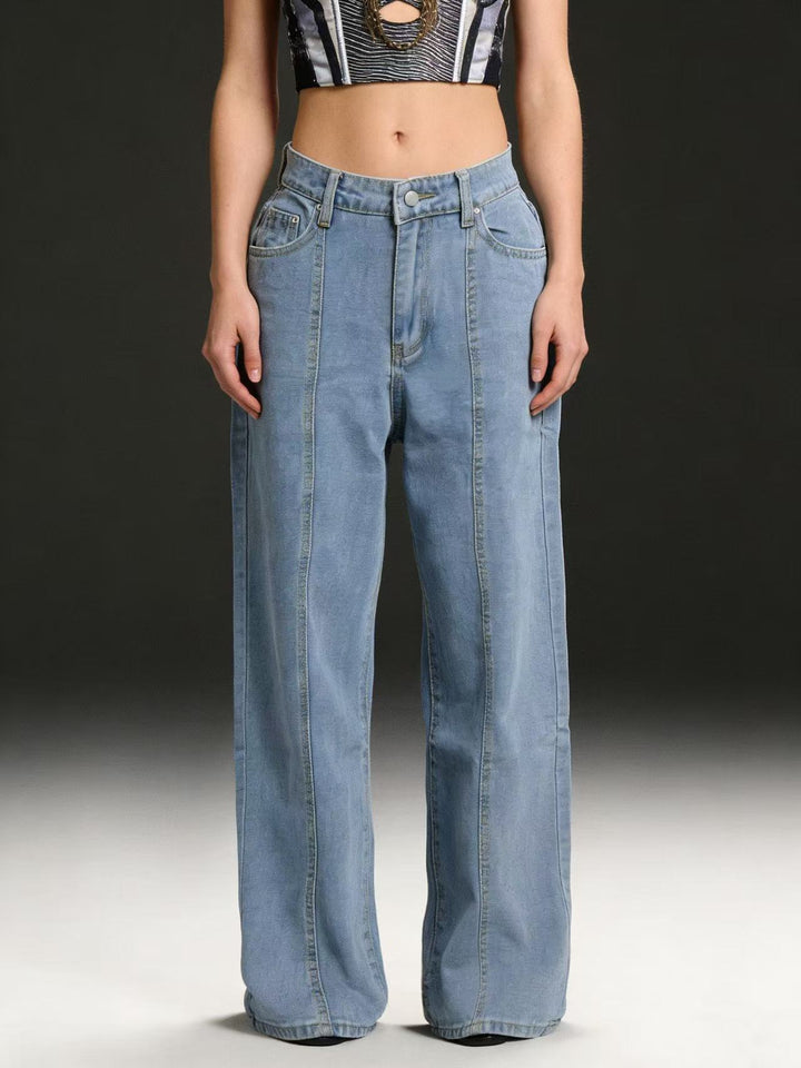 Women's high-waisted wide jeans with refined seam details Lisslune