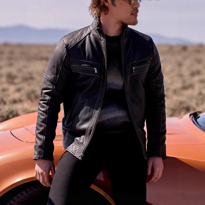 Men's biker jacket with functional pockets and unique quilting Lisslune