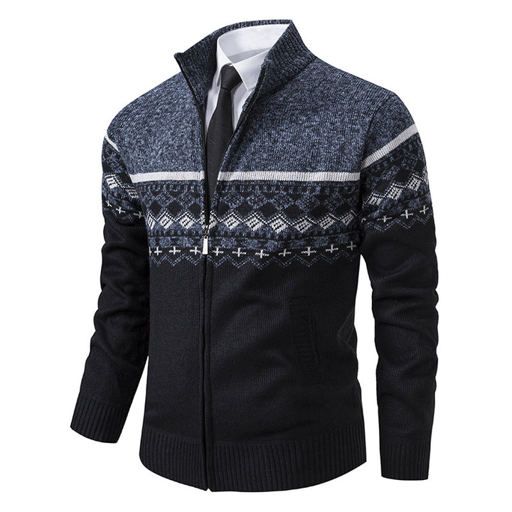 Men's cardigan with standing collar and Norwegian pattern Lisslune