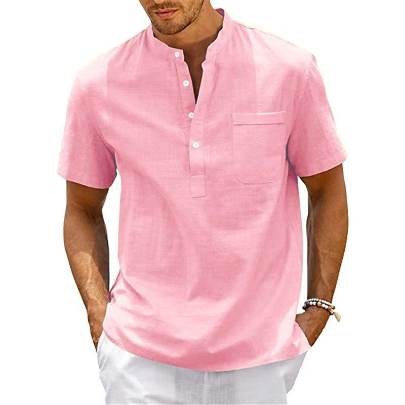 Men's short-sleeve shirt with modern Henley collar and practical chest pocket Lisslune