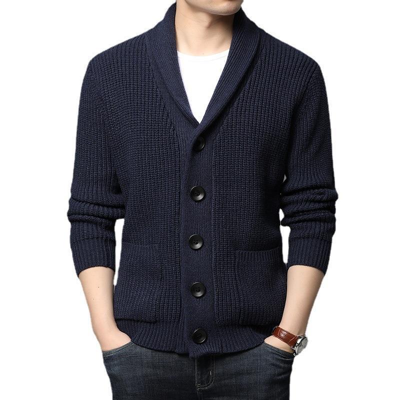 Men's cozy knit cardigan with stylish collar and functional pockets Lisslune