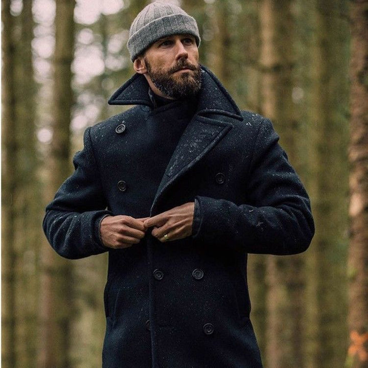 Men's classic and stylish wool coat with double-breasted button closure Lisslune
