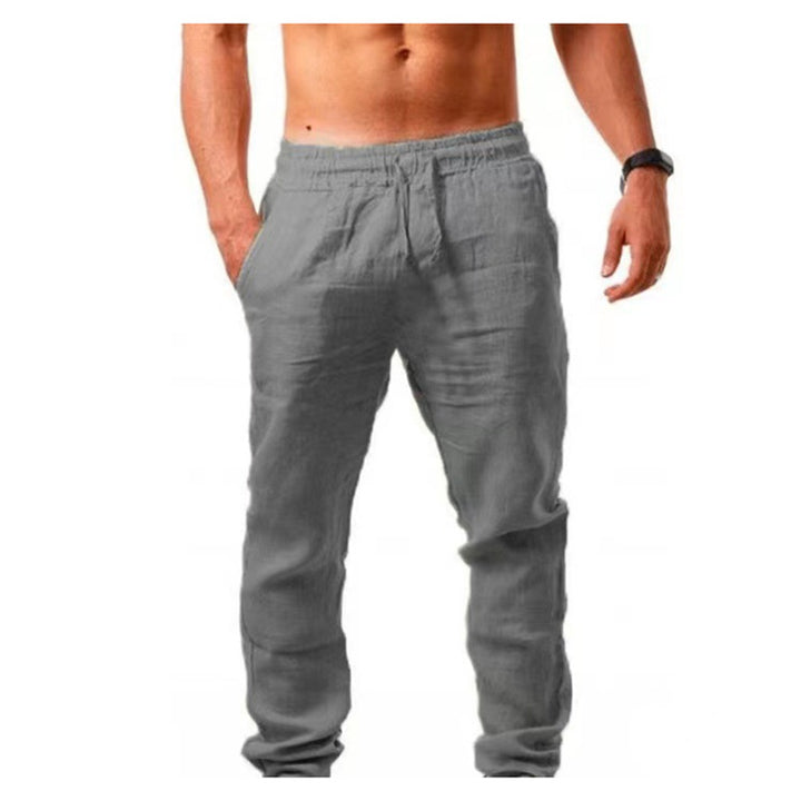 Men's Casual Linen Leisure Pants with Elastic Waistband and Adjustable Drawstring Lisslune