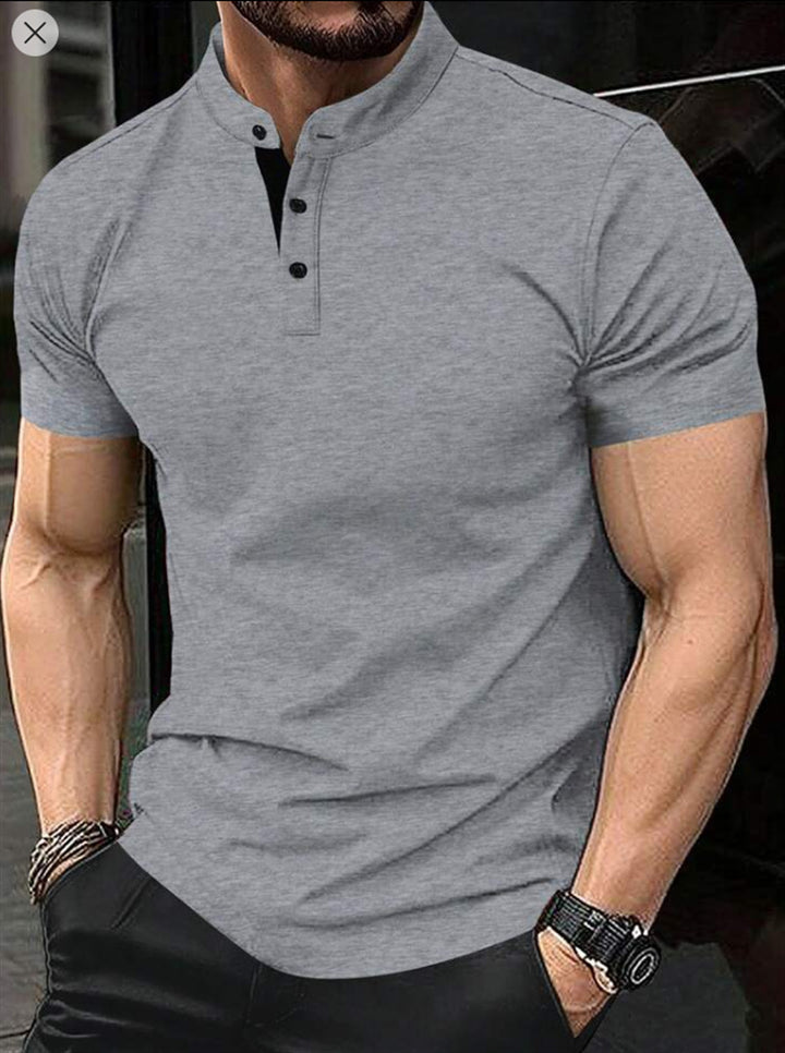 Men's elegant short-sleeve polo shirt with standing collar and button placket Lisslune