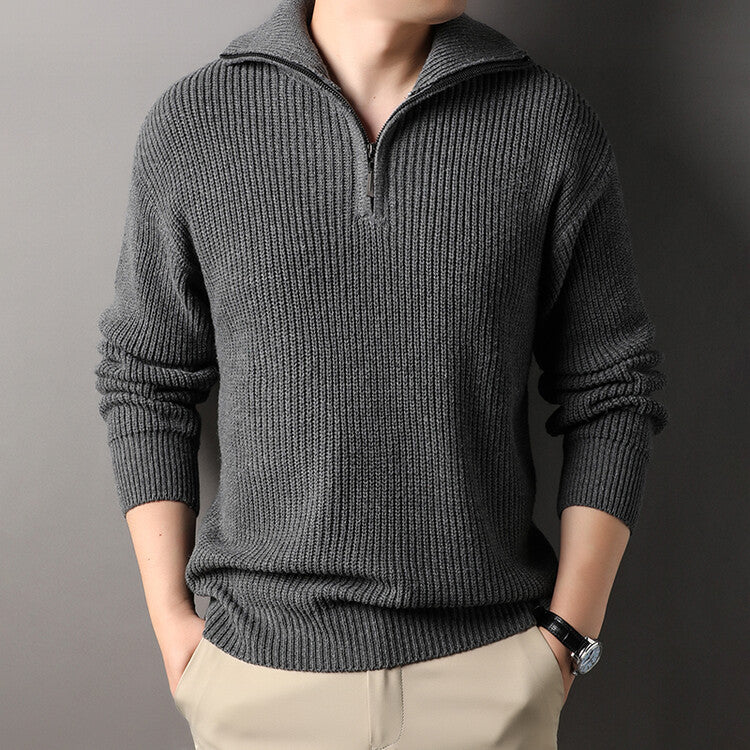 Men's leisure pullover with half zipper and textured knit pattern Lisslune