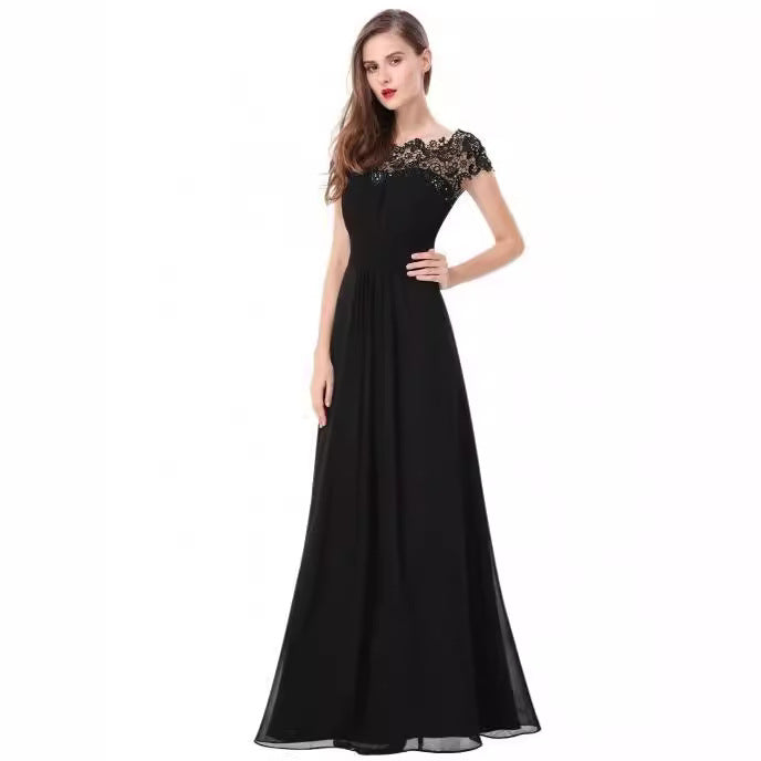 Ladies Elegant Maxi Dress with Lace Top and Flowing Skirt