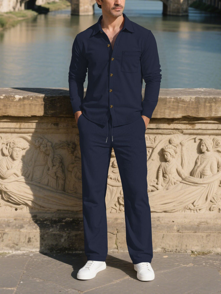 Men's stylish leisure suit set with comfortable cut and elegant button placket Lisslune