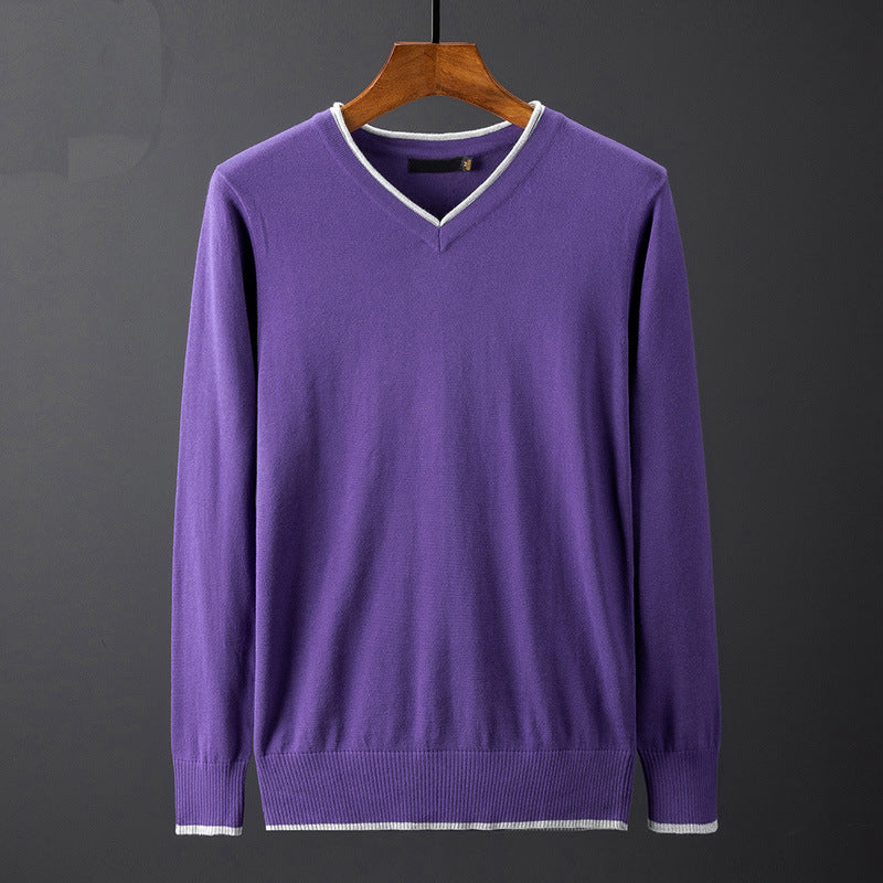 Men's V-neck Sweater with Contrasting Collar Lisslune