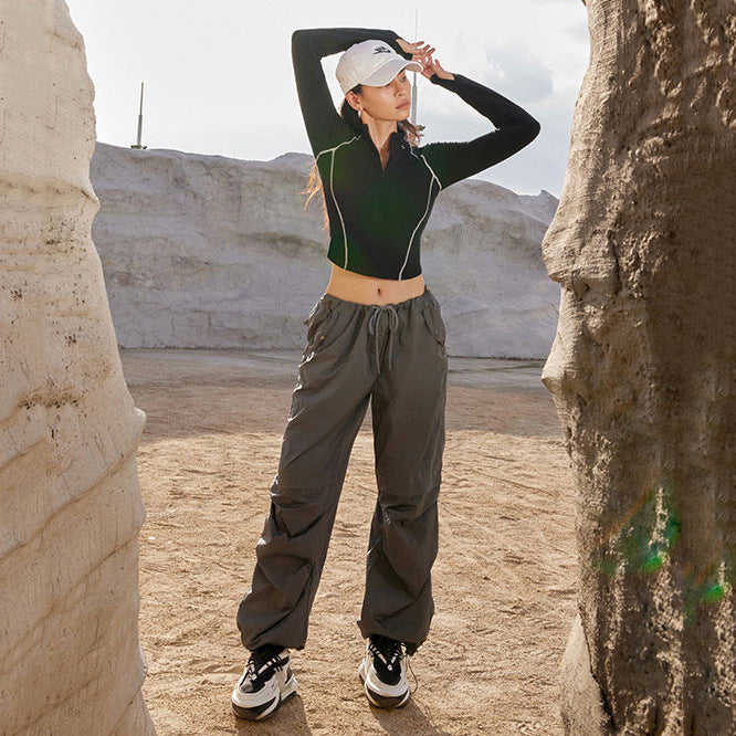 Women's sporty long-sleeved shirt with high collar Lisslune