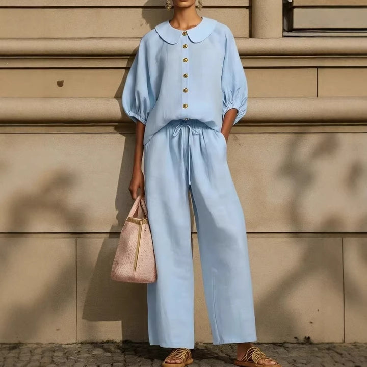 Women's Airy Two-Piece with Modern Collar and Button Details Lisslune