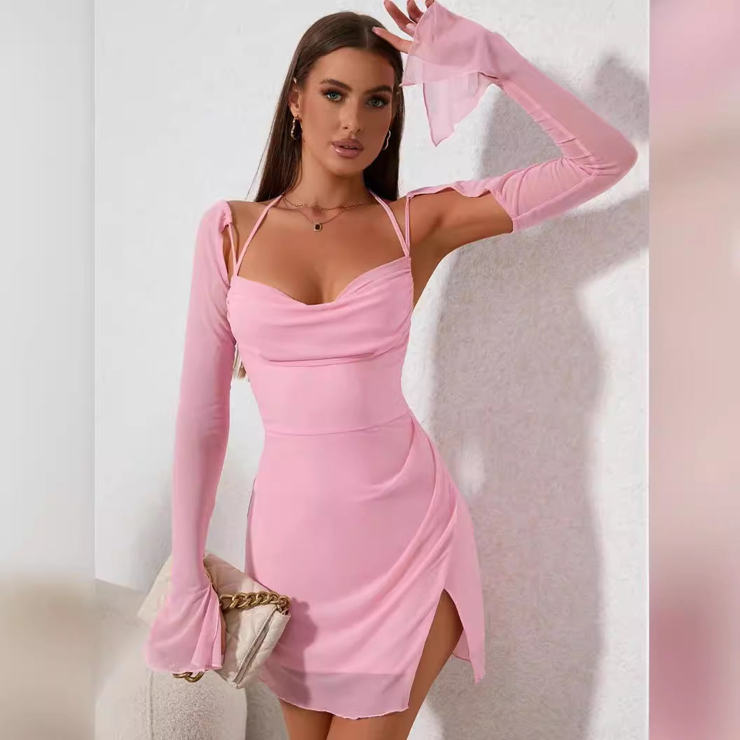 Ladies fitted dress with sophisticated long sleeve design and stylish cut-outs