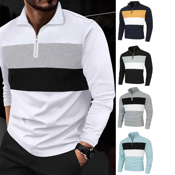 Men's sporty pullover with stand-up collar and deep zipper Lisslune