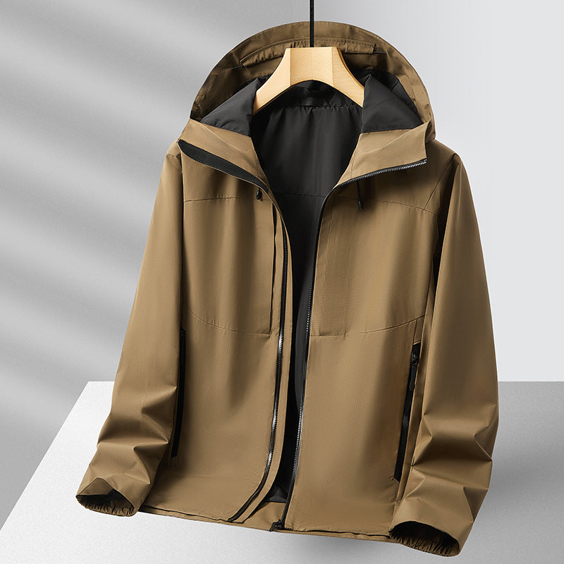 Men's Waterproof Outdoor Jacket with Adjustable Hood Collar and Breathable Features Lisslune