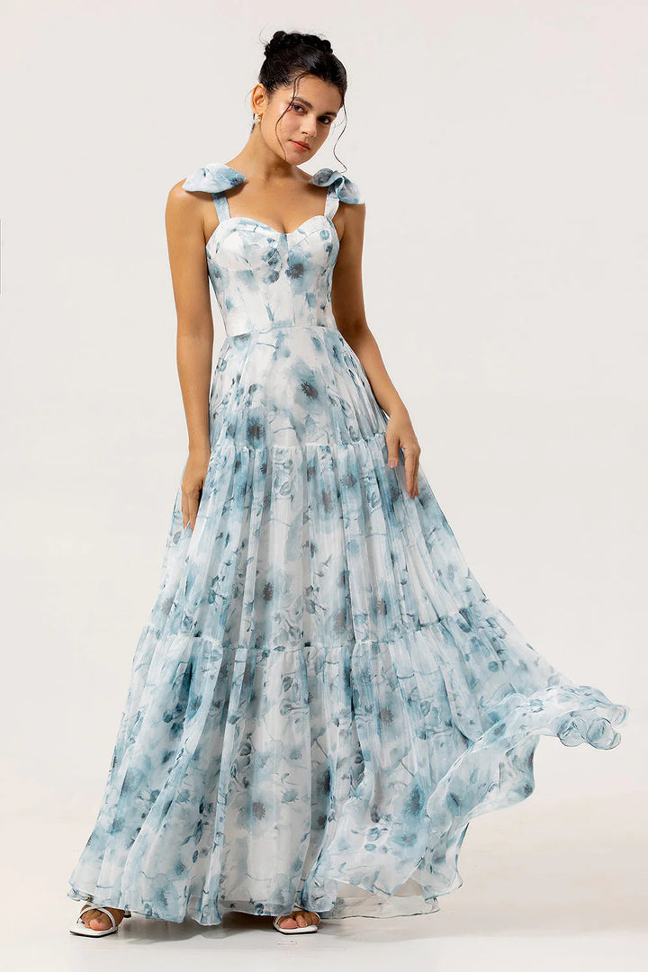 Women Elegant Maxi Dress with Floral Details and Ruffled Straps Lisslune